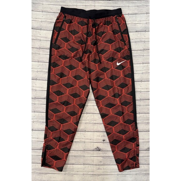 NIKE Team Kenya Shield Run Running Pants Sz M Red Black Zip Pockets CV0398-673